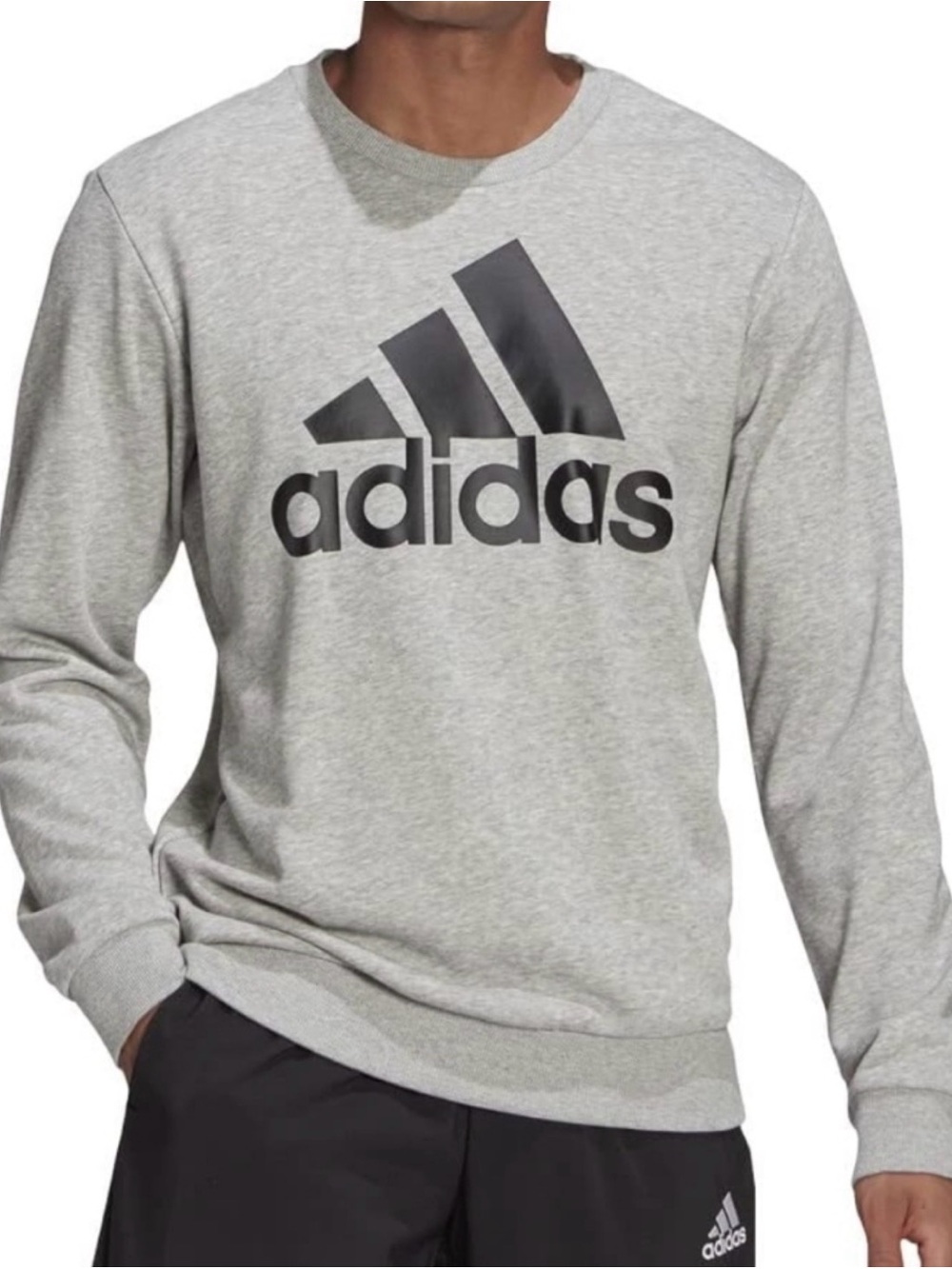 Adidas Essentials Big Logo Crewneck Sweatshirt Grey Black Sz M. NWT